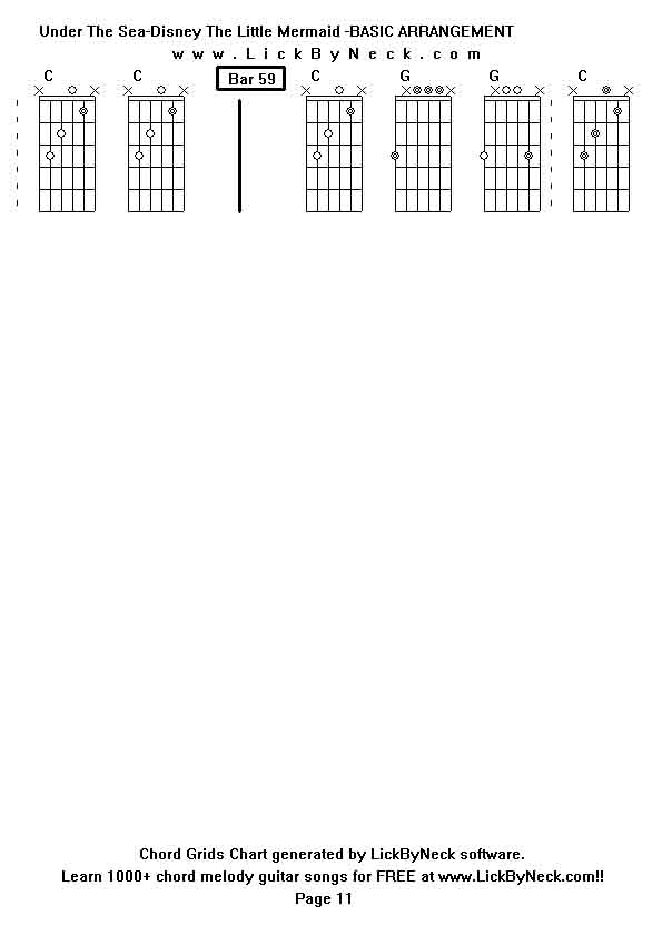 Chord Grids Chart of chord melody fingerstyle guitar song-Under The Sea-Disney The Little Mermaid -BASIC ARRANGEMENT,generated by LickByNeck software.